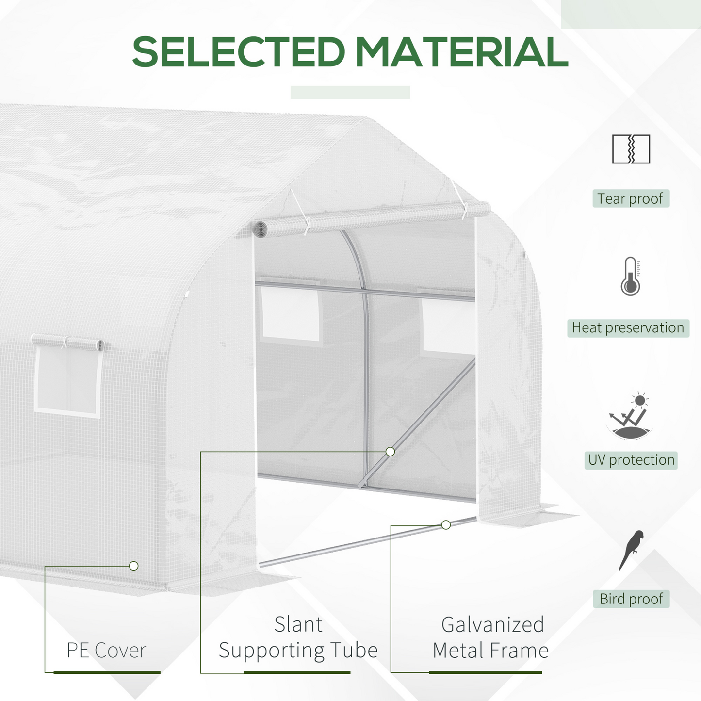 Outsunny Walk-In Polytunnel Greenhouse Warm House Garden Tunnel Shelter Plant Shed with Door and Windows, Galvanised Steel Frame, 4.5 x 3 x 2m, White