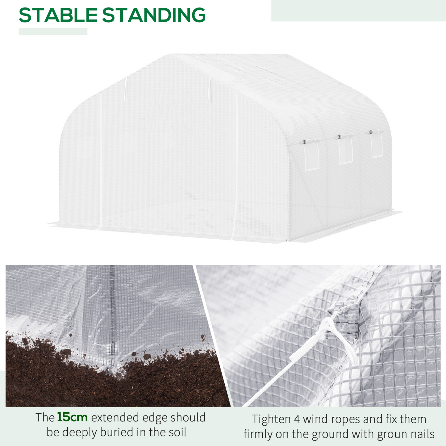 Outsunny Walk-In Polytunnel Greenhouse Warm House Garden Tunnel Shelter Plant Shed with Door and Windows, Galvanised Steel Frame, 4.5 x 3 x 2m, White