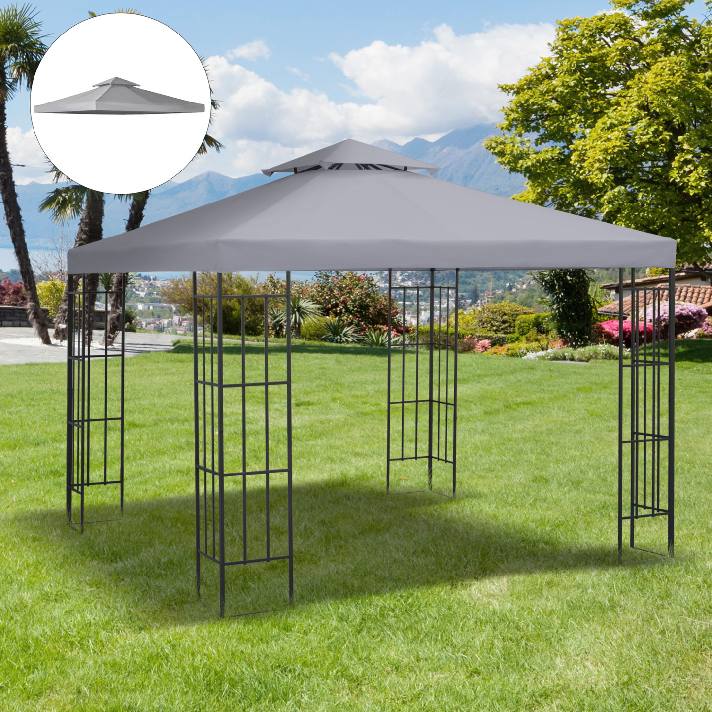 Outsunny 3 x 3(m) Gazebo Canopy Roof Top Replacement Cover Spare Part Light Grey (TOP ONLY)