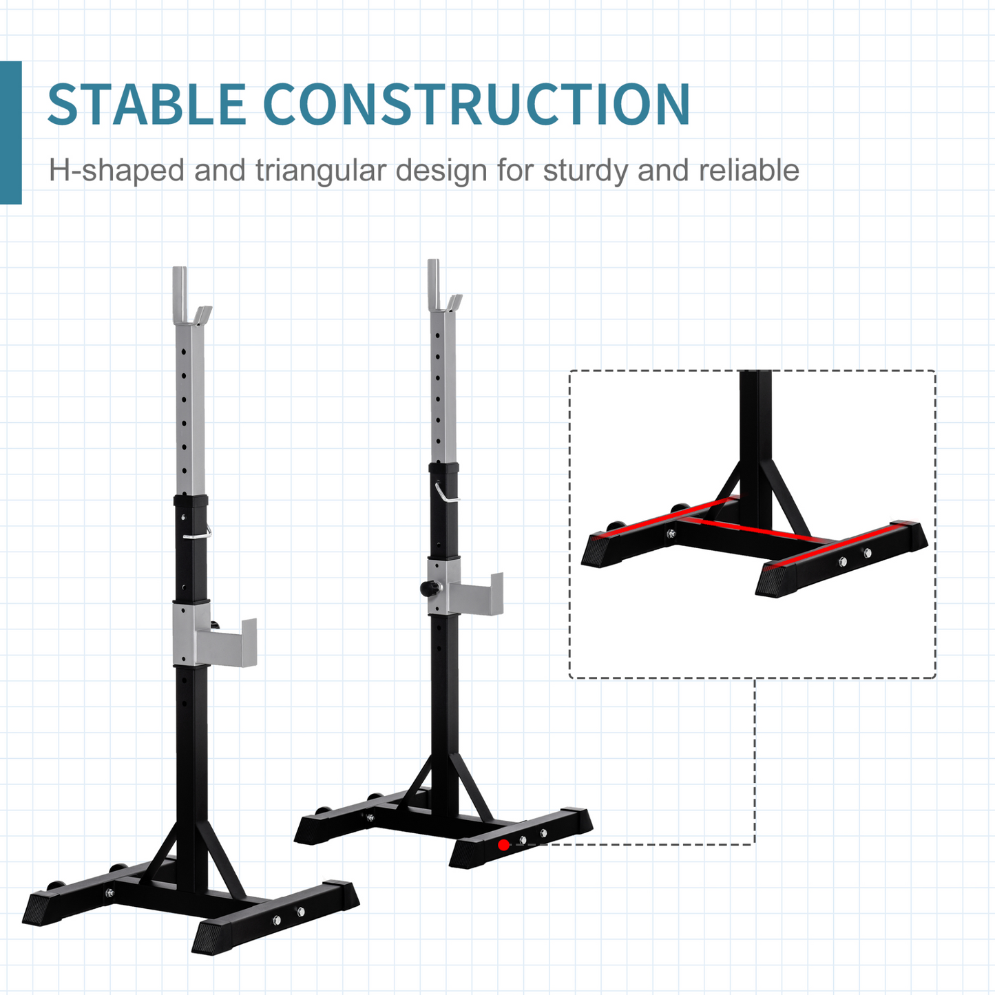 HOMCOM Weights Bar Barbell Squat Stand Stands Barbell Rack Gym Fitness Power Rack Holder with Wheels Height Adjustable