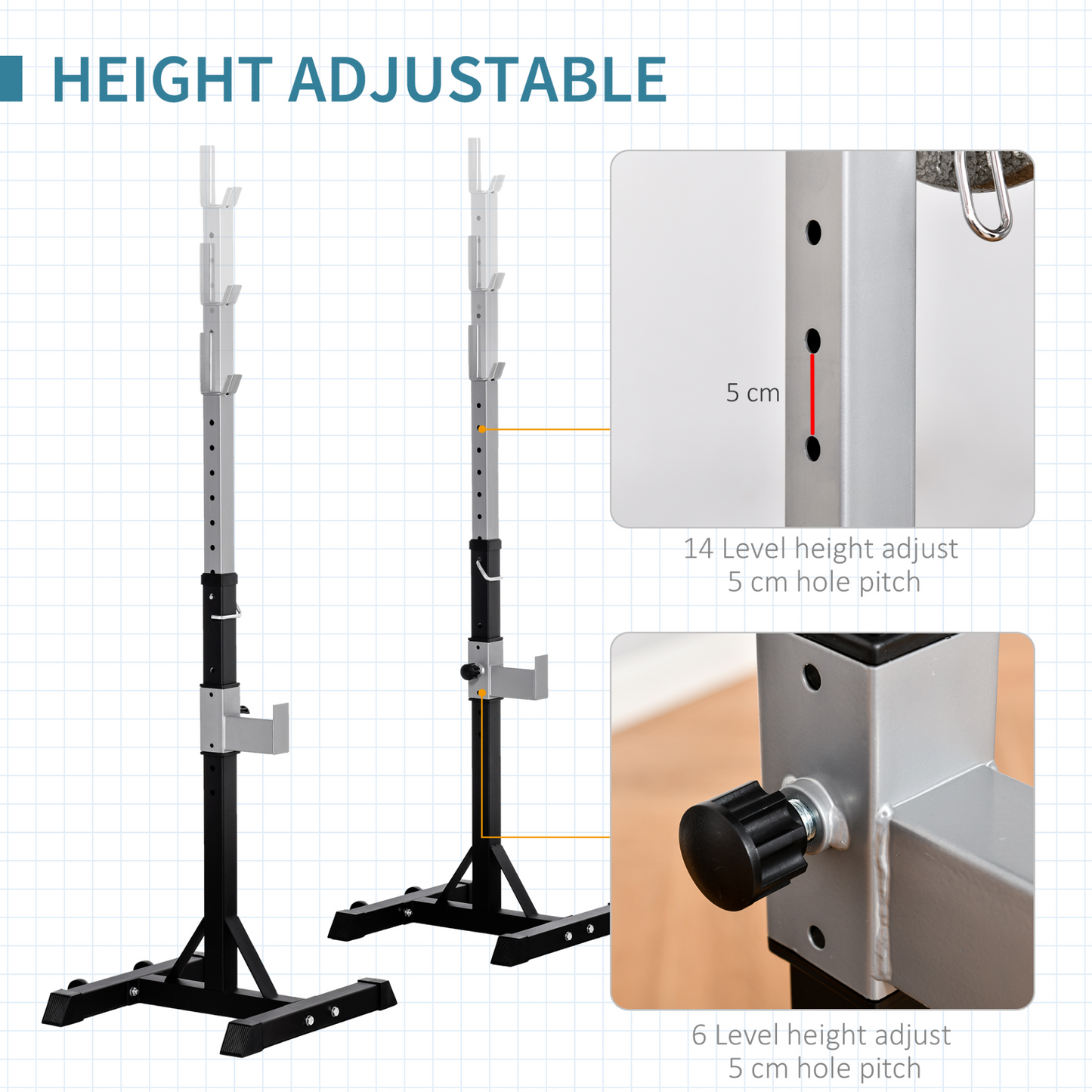 HOMCOM Weights Bar Barbell Squat Stand Stands Barbell Rack Gym Fitness Power Rack Holder with Wheels Height Adjustable