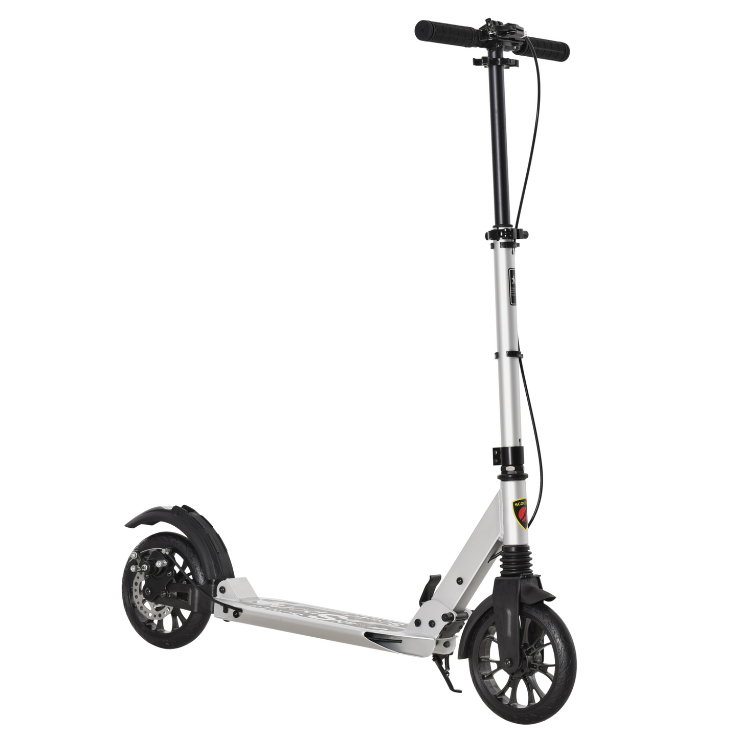 HOMCOM Adult Teens Kick Scooter Foldable Height Adjustable Aluminum Ride On Toy for 14+ with Rear Wheel & Hand Brake, Shock Mitigation System - Silver