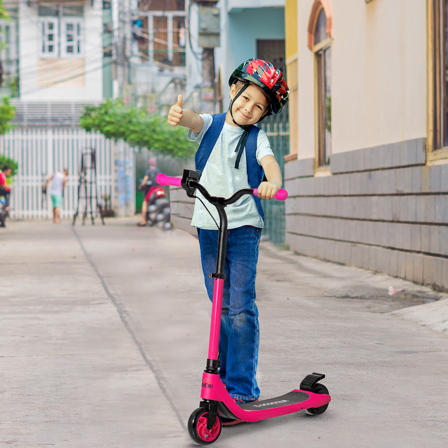 HOMCOM Electric Scooter, 120W Motor E-Scooter w/ Battery Display, Adjustable Height, Rear Brake for Ages 6+ Years - Pink