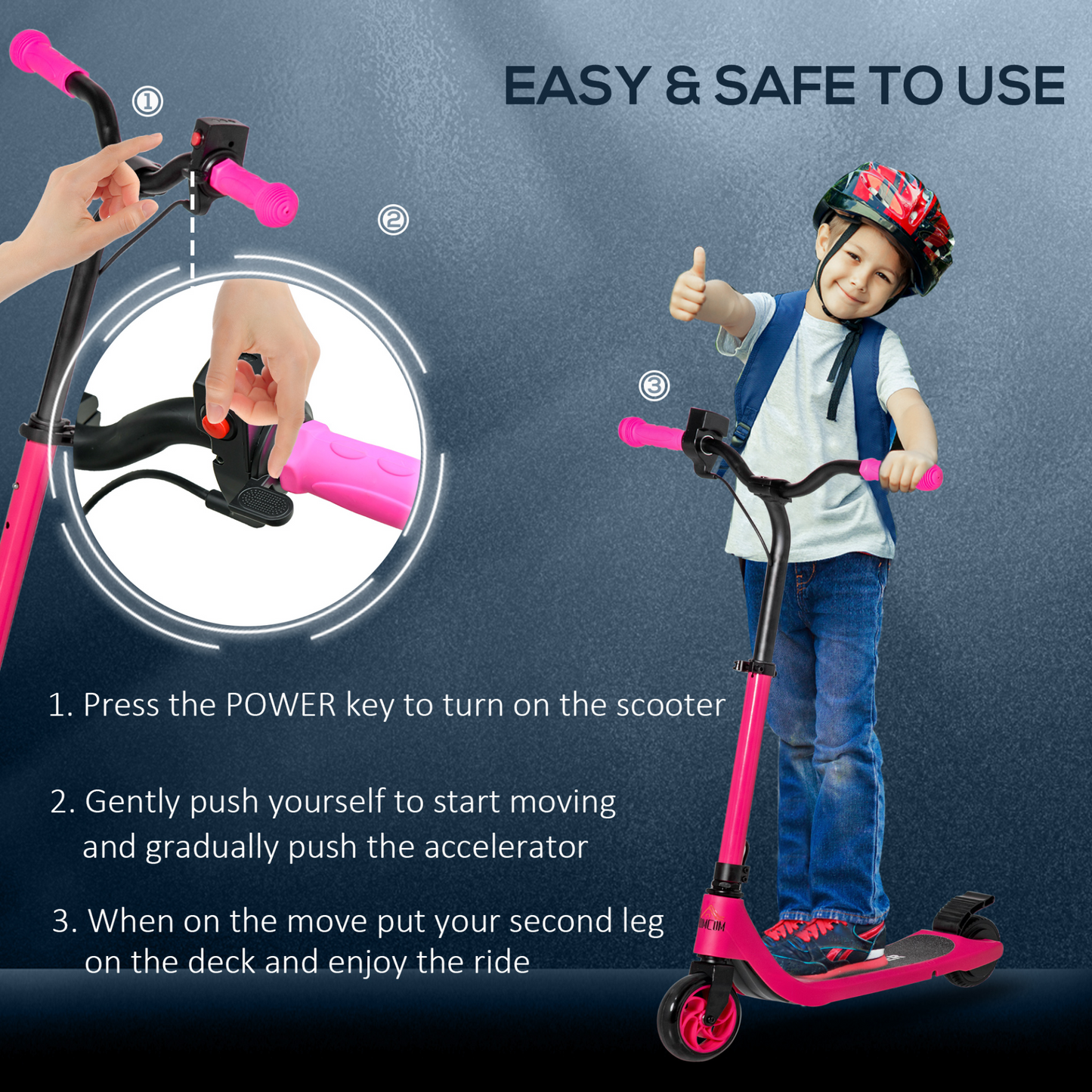 HOMCOM Electric Scooter, 120W Motor E-Scooter w/ Battery Display, Adjustable Height, Rear Brake for Ages 6+ Years - Pink