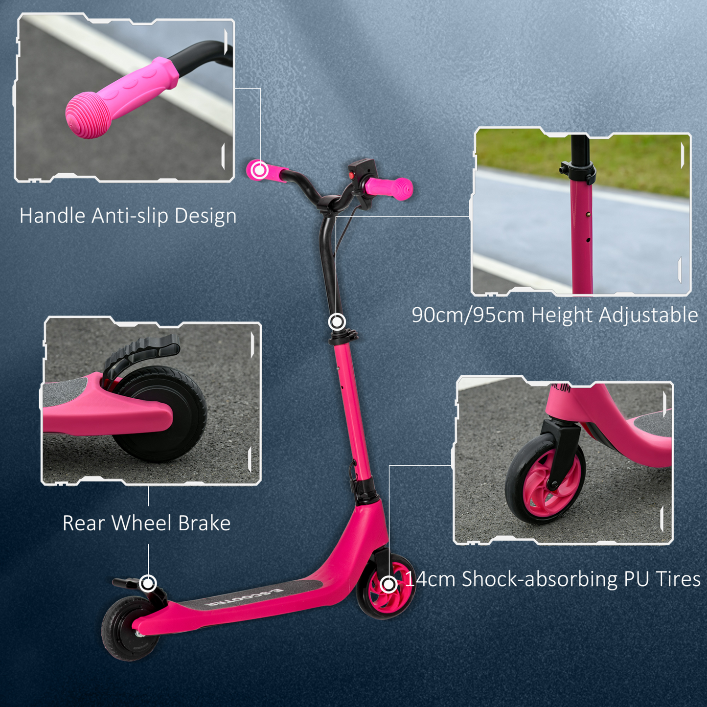 HOMCOM Electric Scooter, 120W Motor E-Scooter w/ Battery Display, Adjustable Height, Rear Brake for Ages 6+ Years - Pink