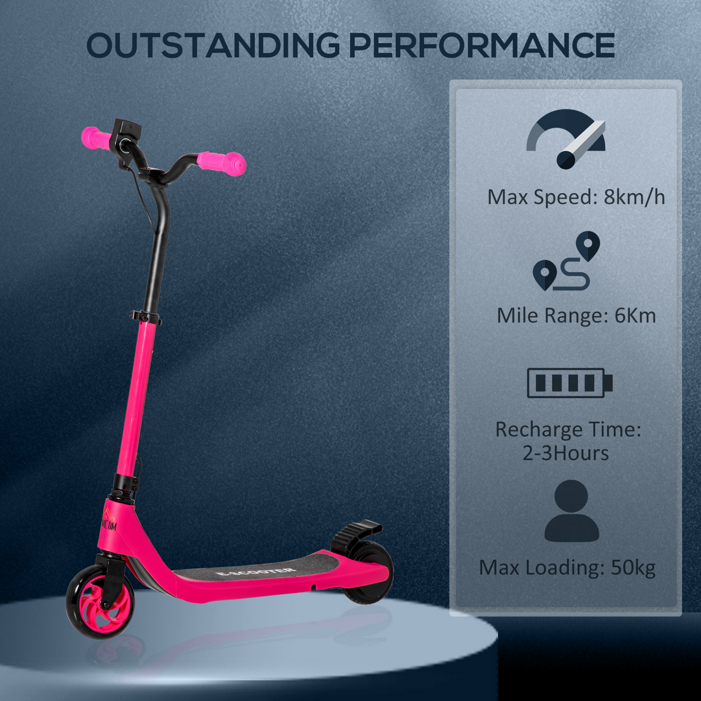 HOMCOM Electric Scooter, 120W Motor E-Scooter w/ Battery Display, Adjustable Height, Rear Brake for Ages 6+ Years - Pink