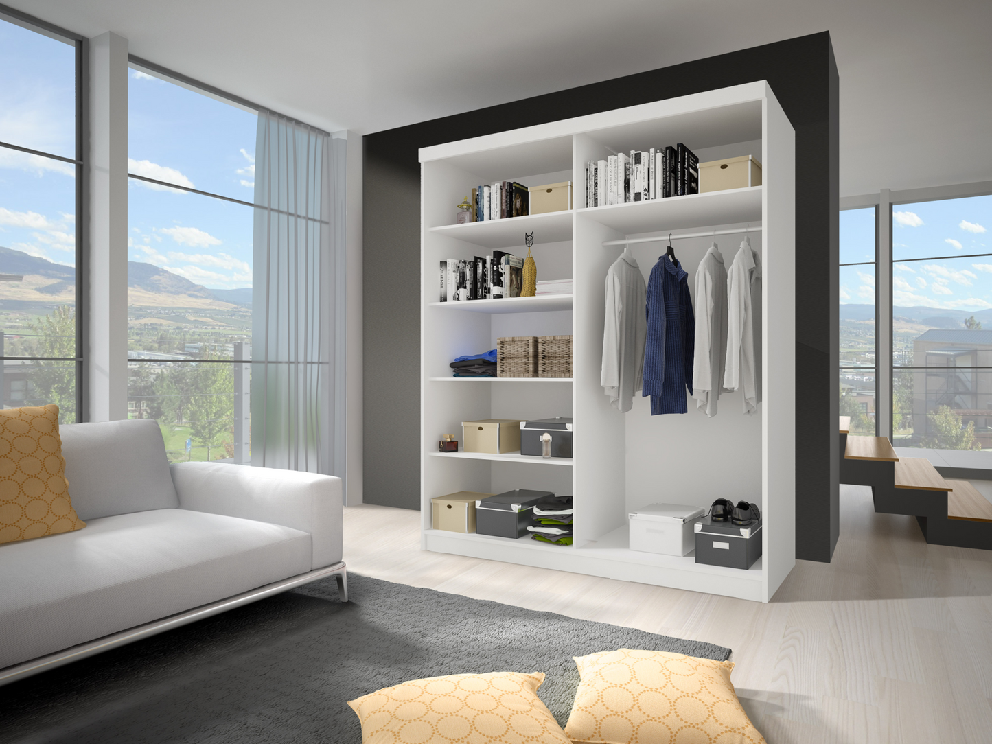 Wardrobe Sliding Doors VISTA01 Mirror Hanging Rail Shelves