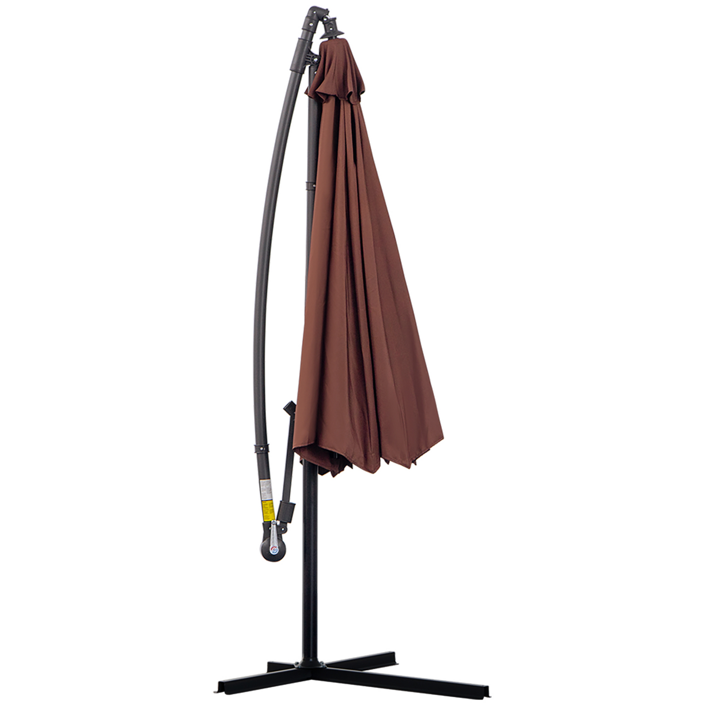 Outsunny 3(m) Garden Banana Parasol Hanging Cantilever Umbrella with Crank Handle and Cross Base for Outdoor, Sun Shade, Coffee