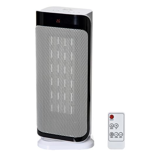 HOMCOM Ceramic Space Heater Oscillating Portable Tower Electric Heater with 2 Heat and Fan, 1000W/2000W, Programmable Timer, Remote Control, for Indoor Use