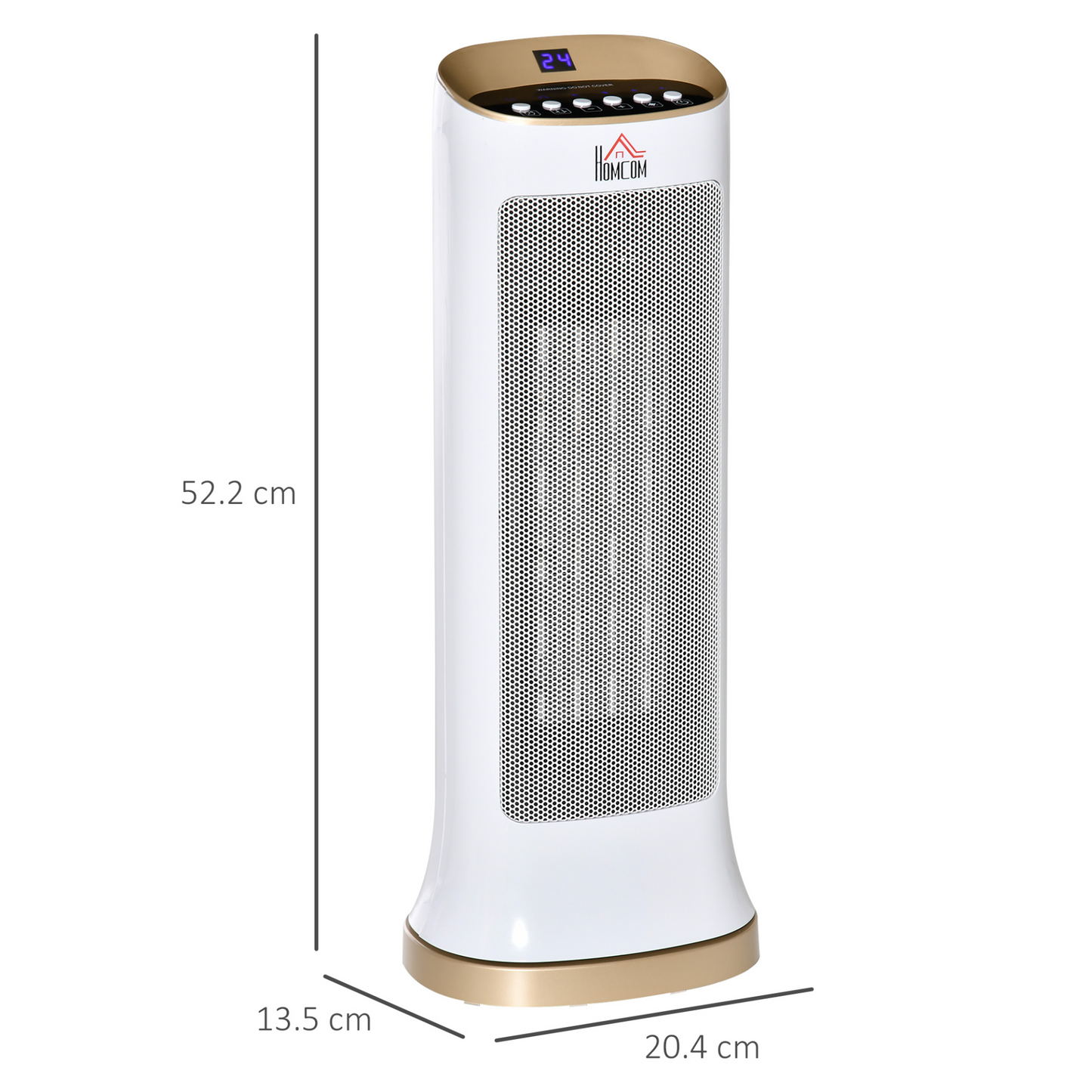 HOMCOM Table Top Tower Electric Heater with 2 Heat Setting 1000W/2000W and Ceramic Fan, Portable Space Heater with Remote Control, Oscillating, Timer, Tip-Over Overheat Protection, White