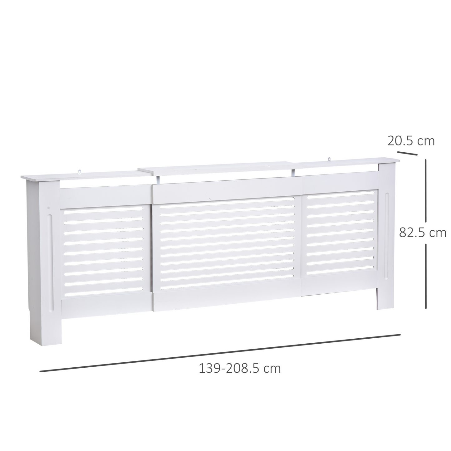 HOMCOM MDF Extendable Radiator Cover Cabinet Shelving Home Office Slatted Design White 139-208.5L x 20.5W x 82.5H cm