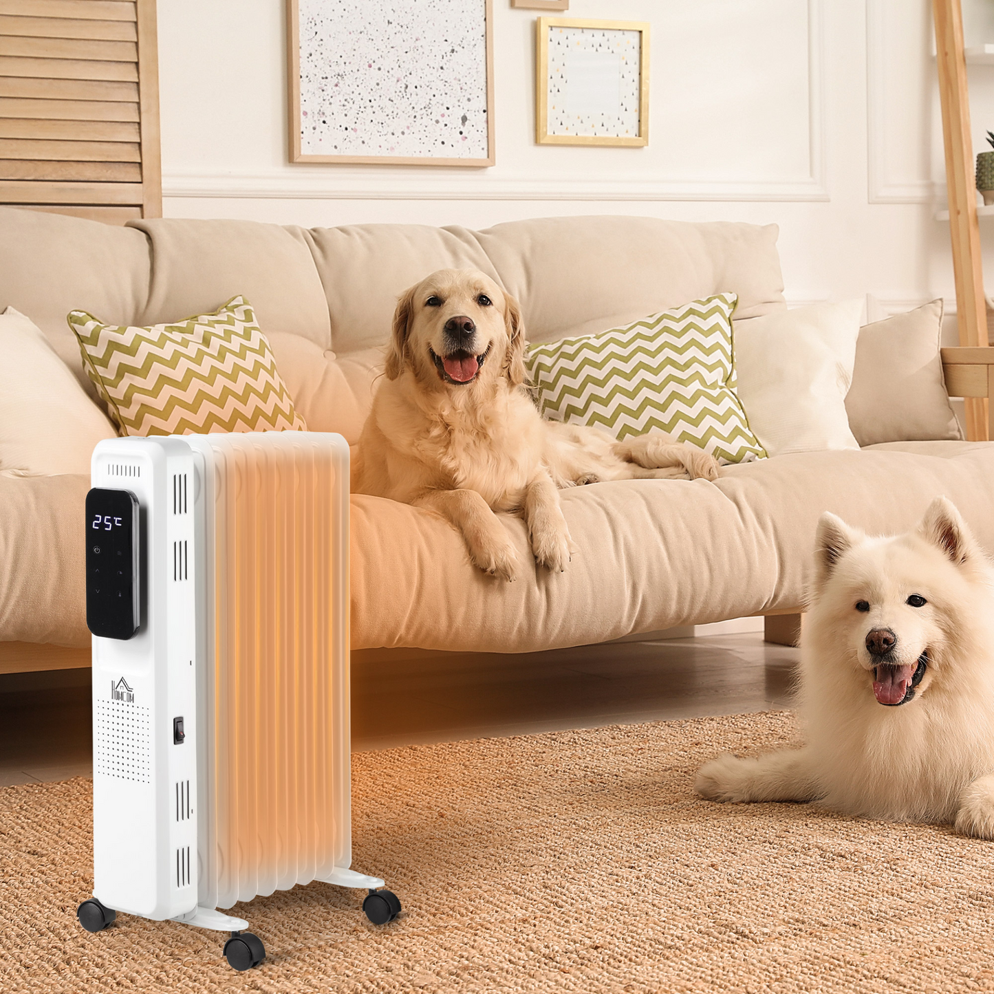 HOMCOM 2180W Oil Filled Nine Fin Radiator Portable Electric Heater w/ LED Display 24Hrs Timer Three Heat Settings Adjustable Thermostat Safety Switch Remote Control -White