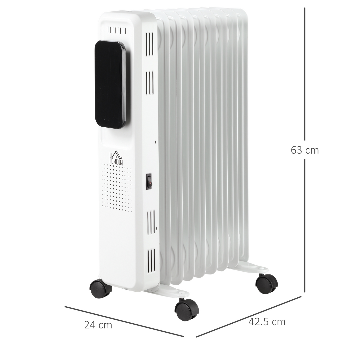 HOMCOM 2180W Oil Filled Nine Fin Radiator Portable Electric Heater w/ LED Display 24Hrs Timer Three Heat Settings Adjustable Thermostat Safety Switch Remote Control -White