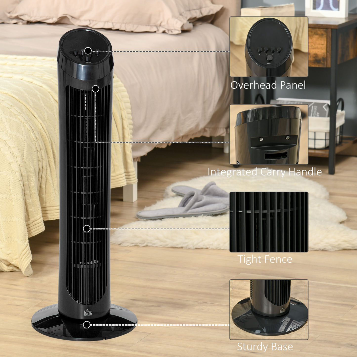 HOMCOM 30" Oscillating Tower Fan 3 Speed Mode Ultra Slim Indoor Air Refresher Cooling Machine Noise Reduction - Black