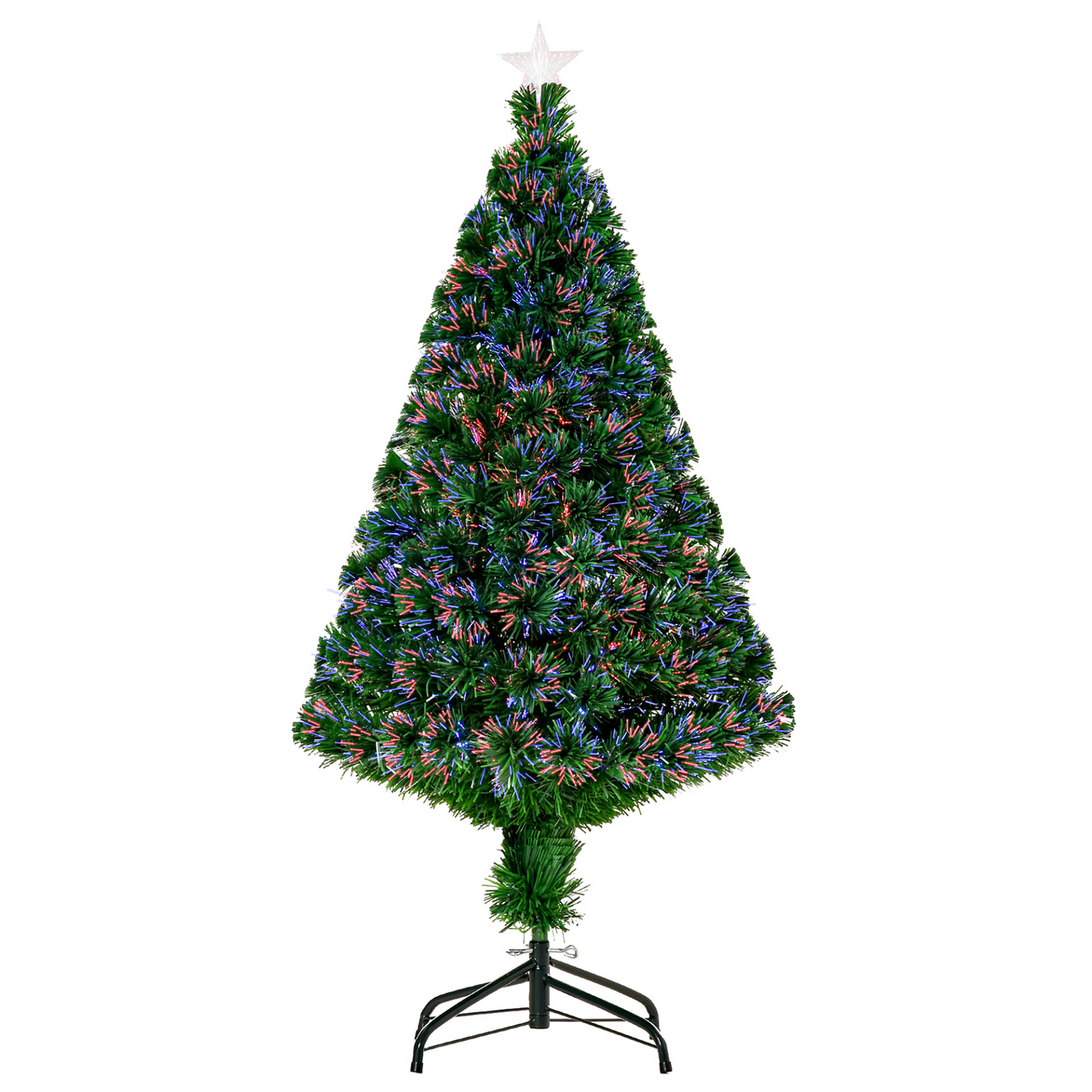 HOMCOM 4FT Pre-Lit Fibre Optic Artificial Christmas Tree Holiday Xmas Décor with Tree Topper Multi-Colour