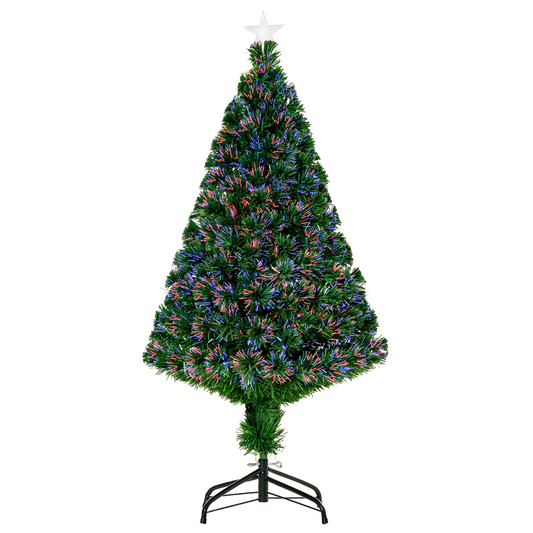 HOMCOM 4FT Pre-Lit Fibre Optic Artificial Christmas Tree Holiday Xmas Décor with Tree Topper Multi-Colour