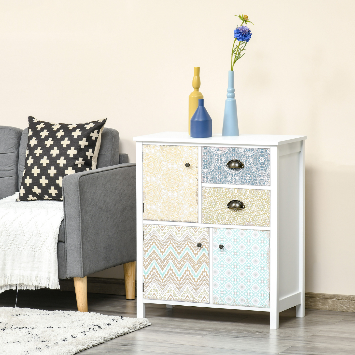 HOMCOM Drawer Table Sideboard Multi-purpose Storage Chest Shabby Chic Entryway Living Room Bedroom Furniture Organizer Unit