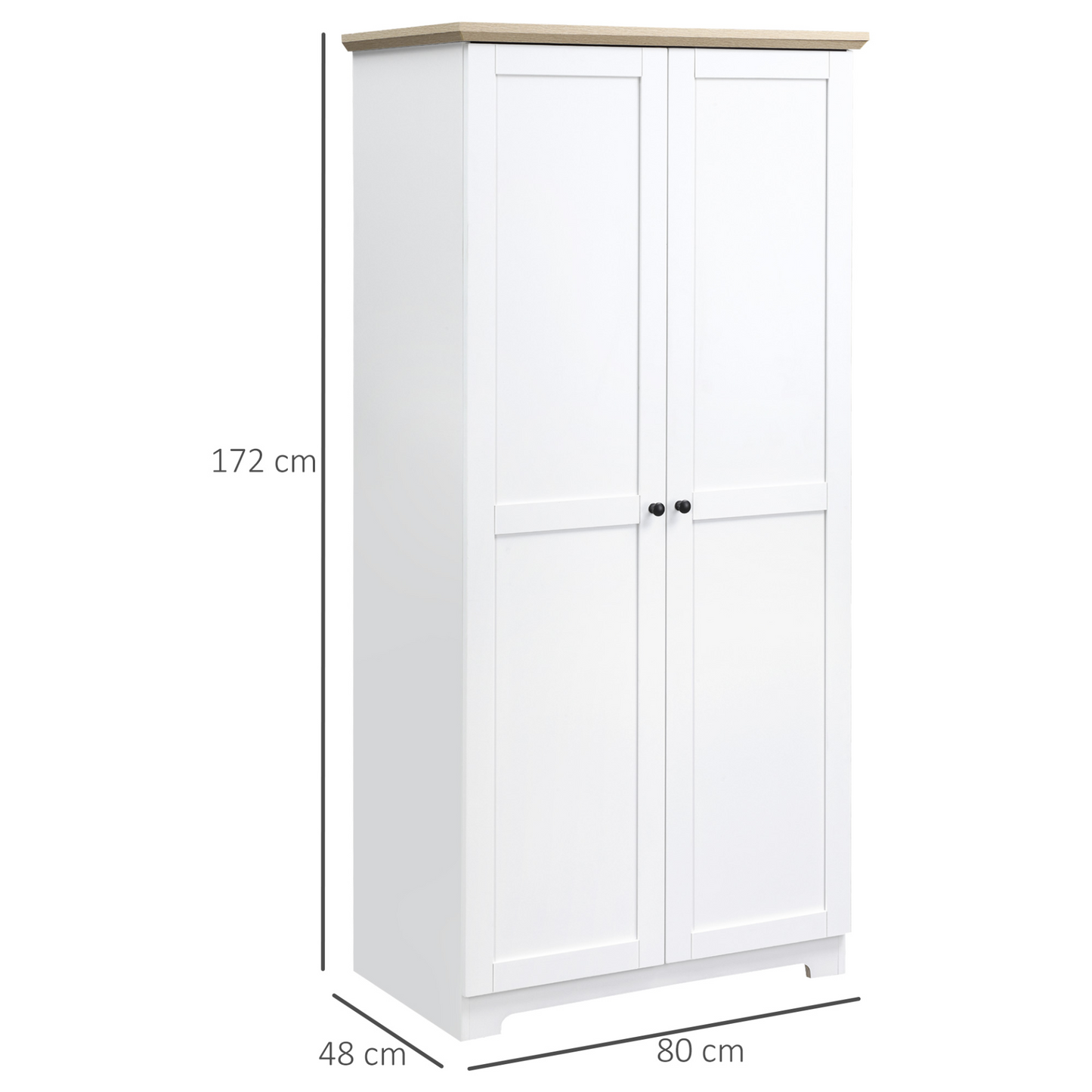 HOMCOM 172cm Wooden Kitchen Storage Cabinet, Kitchen Cupboard With 2 Doors 4 Shelves for Living Room Bedroom Office, White