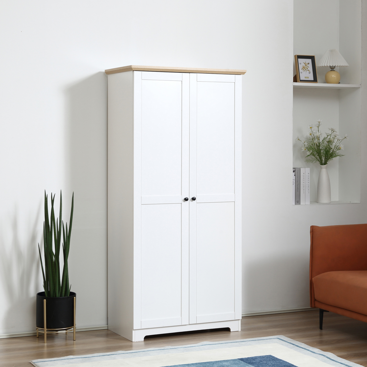 HOMCOM 172cm Wooden Kitchen Storage Cabinet, Kitchen Cupboard With 2 Doors 4 Shelves for Living Room Bedroom Office, White