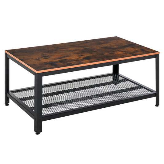 HOMCOM Coffee Table, Retro Industrial Side Table with Metal Frame Modern Snack Tea Table, Living Room, Rustic Brown