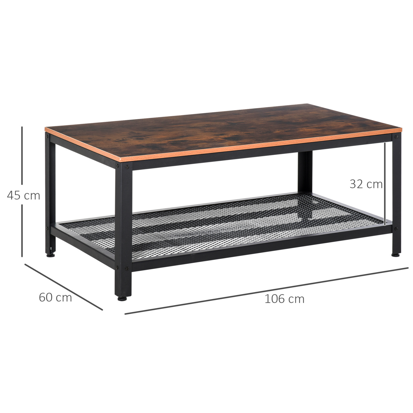 HOMCOM Coffee Table, Retro Industrial Side Table with Metal Frame Modern Snack Tea Table, Living Room, Rustic Brown