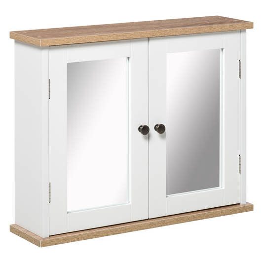 kleankin Bathroom Mirror Cabinet Wall Mounted Storage Cupboard with Double Door and Adjustable Shelf, White