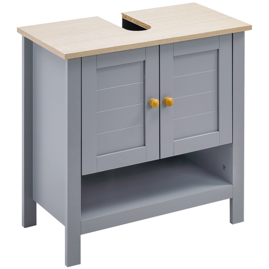 kleankin Under Sink Cabinet, Bathroom Vanity Unit, Pedestal Under Sink Design, Storage Cupboard with Adjustable Shelf, Grey