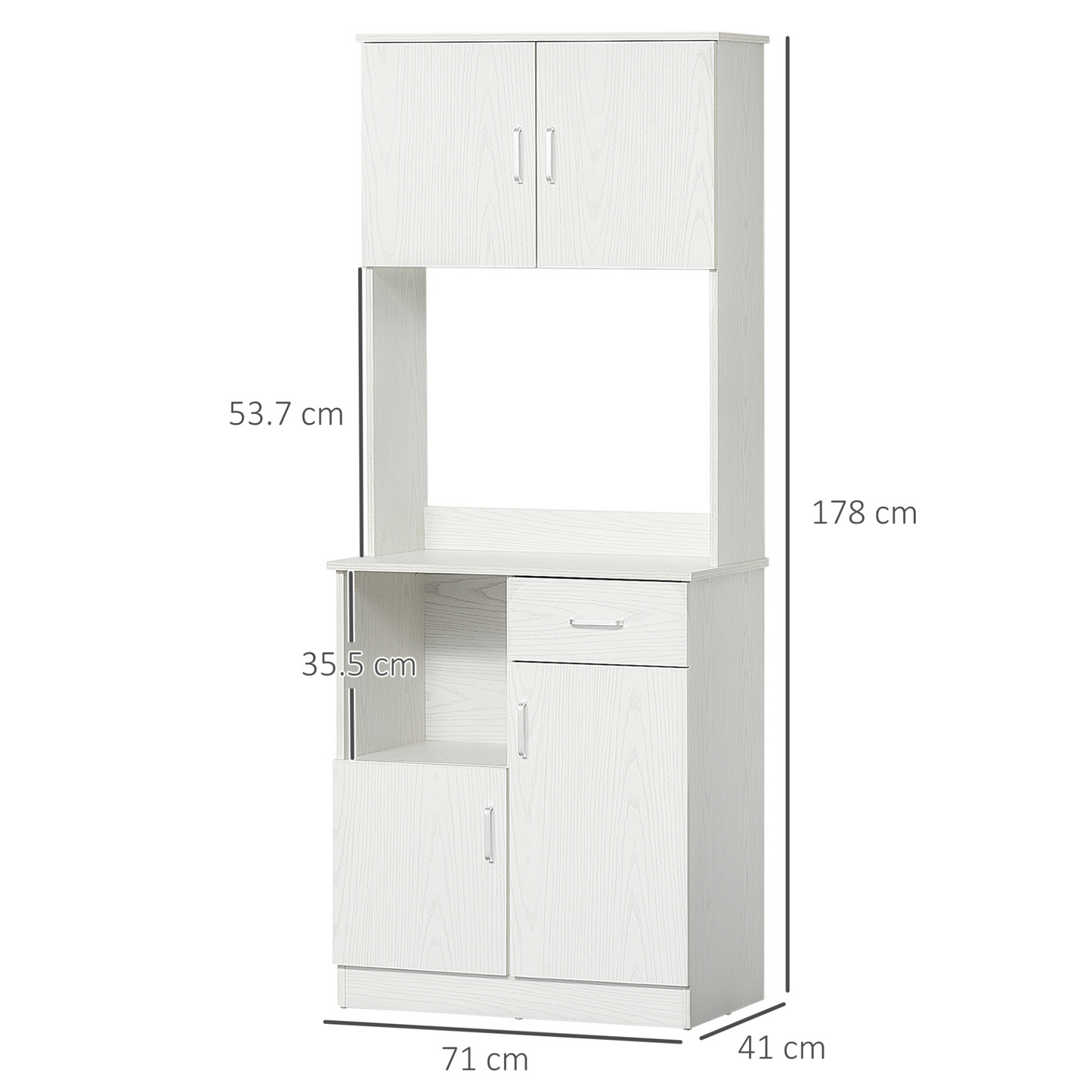 HOMCOM Modern Freestanding Kitchen Cupboard Storage Cabinet Organiser with Microwave Counter, 2 Cabinets, & Adjustable Shelves, White