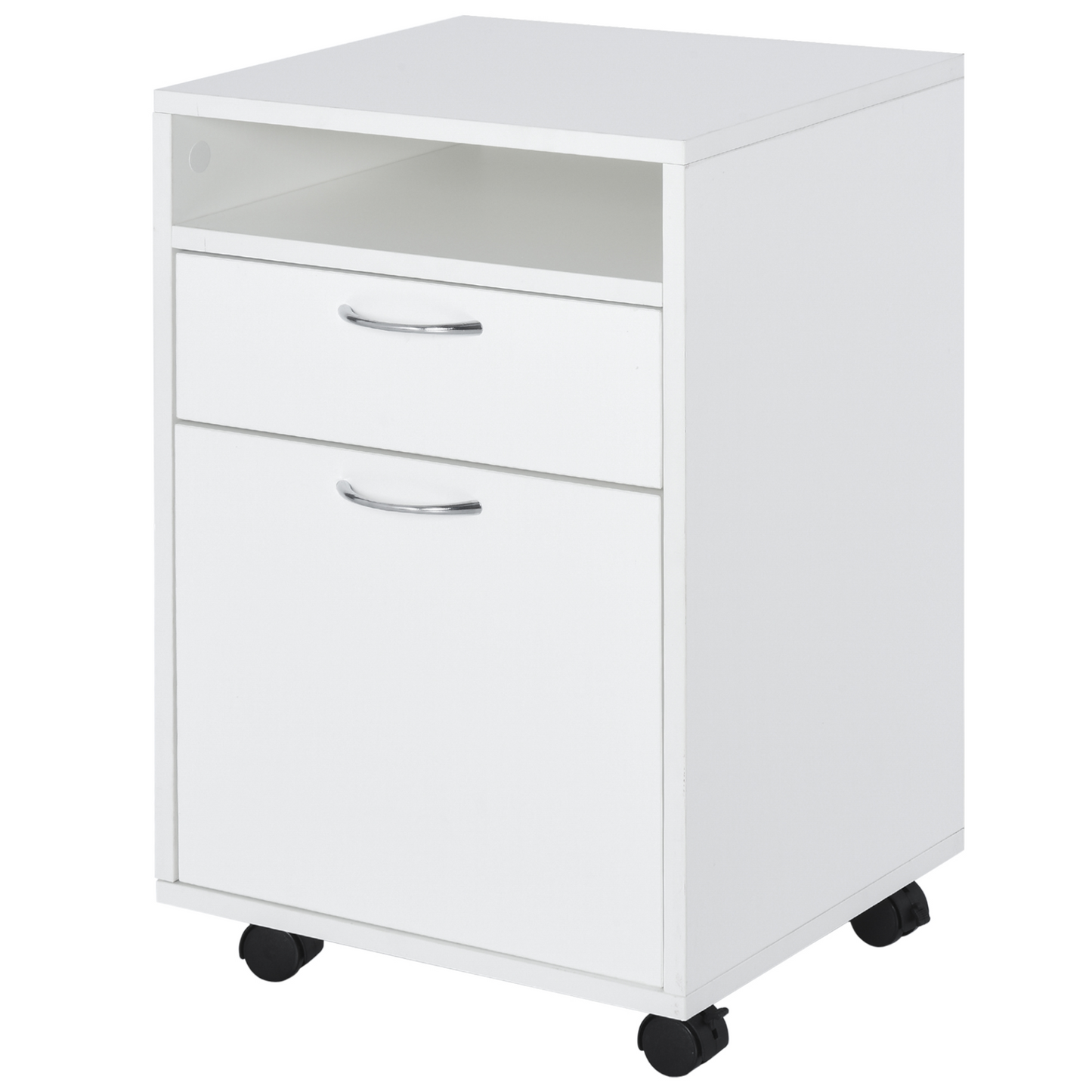 HOMCOM 60cm Storage Cabinet w/ Drawer Open Shelf Metal Handles 4 Wheels Office Home Organiser Mobile Printer White