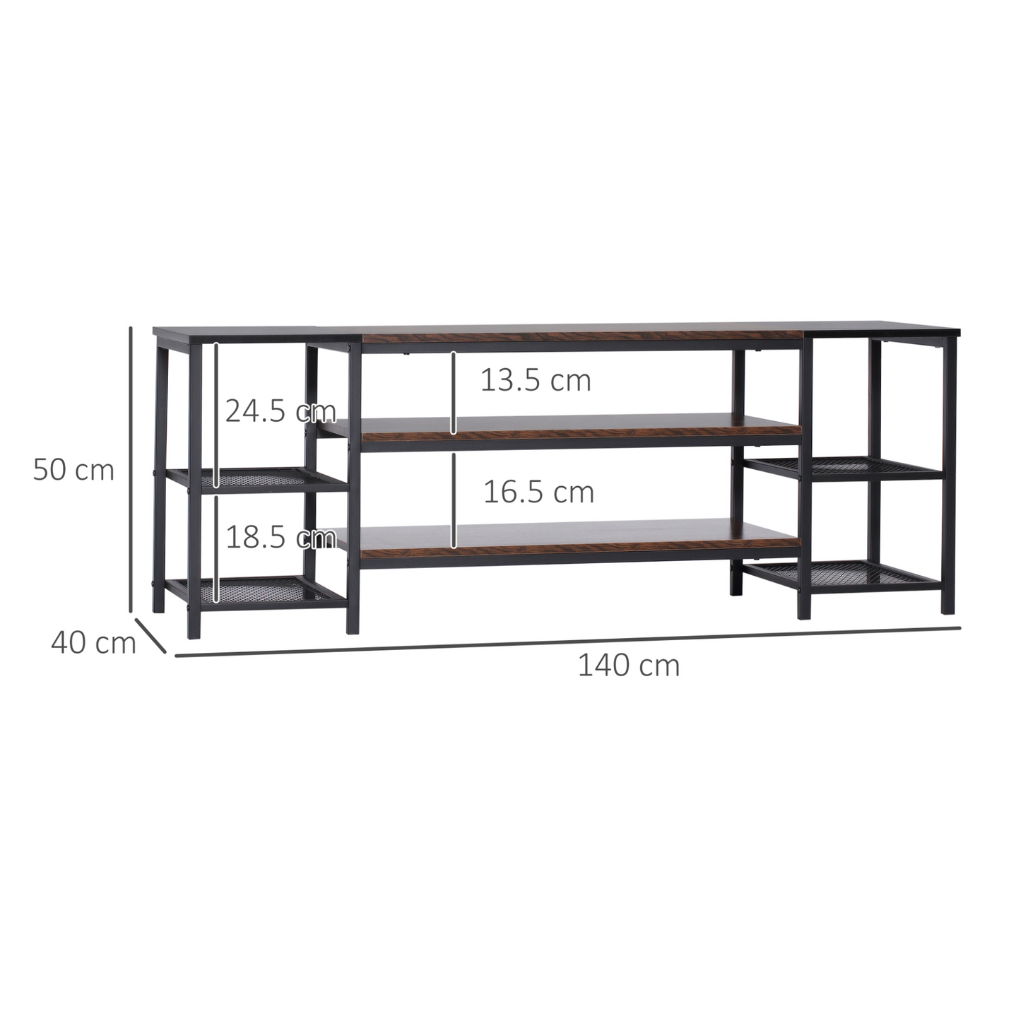 HOMCOM TV Unit Cabinet for TVs up to 65 Inches, Industrial TV Stand with Storage Shelves for Living Room, Brown and Black