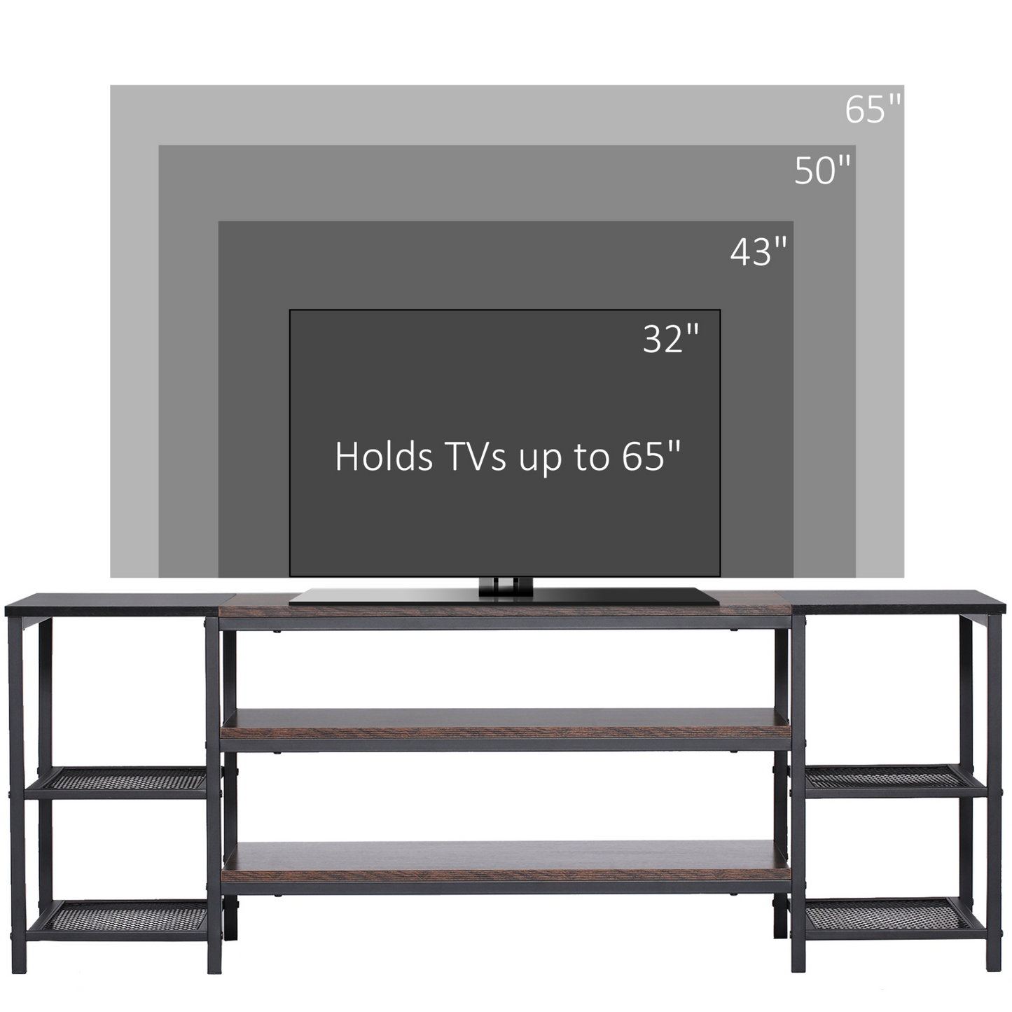 HOMCOM TV Unit Cabinet for TVs up to 65 Inches, Industrial TV Stand with Storage Shelves for Living Room, Brown and Black