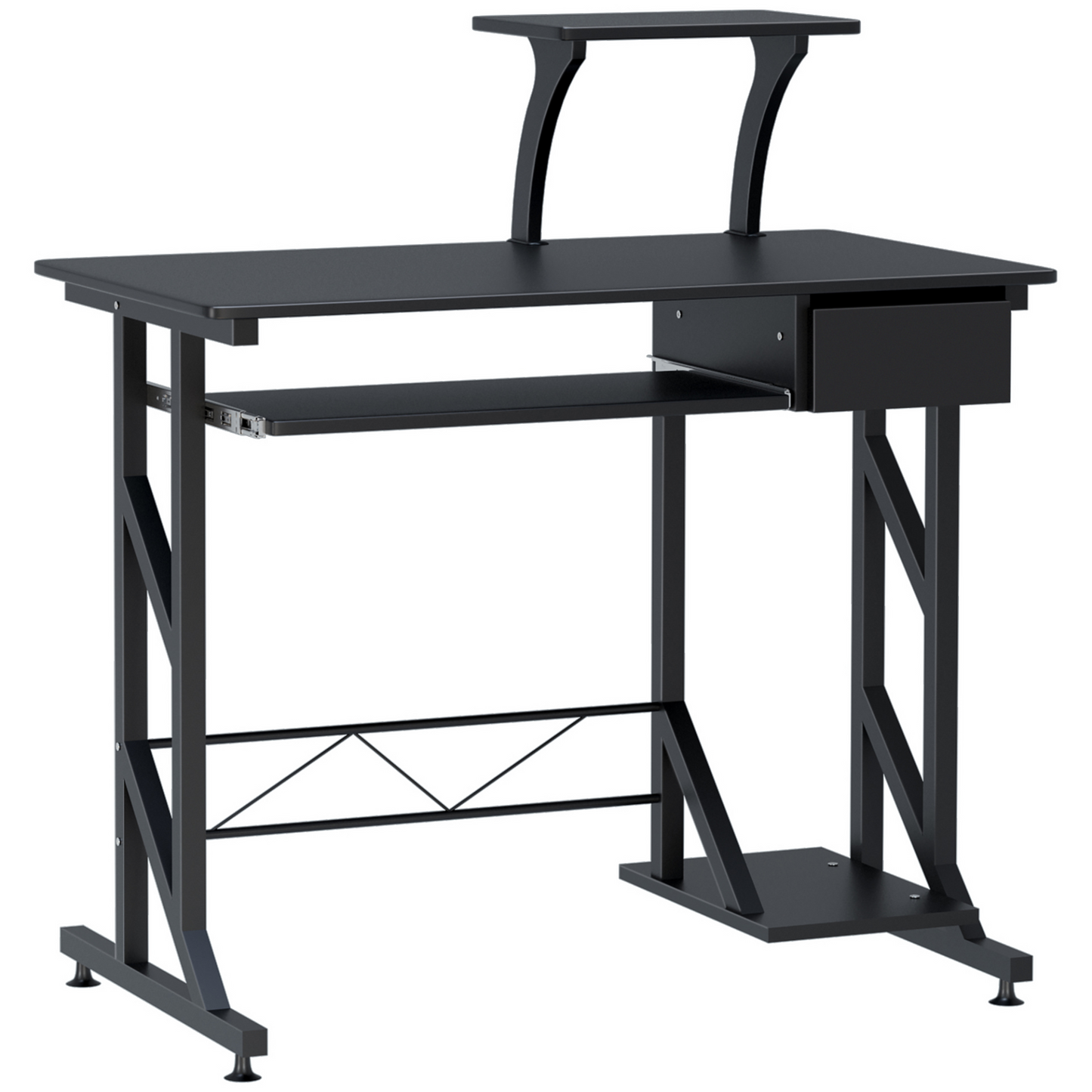 HOMCOM Computer Desk with Display Stand, Sliding Keyboard Tray Drawer and Host Box Shelf Home Office Workstation Black