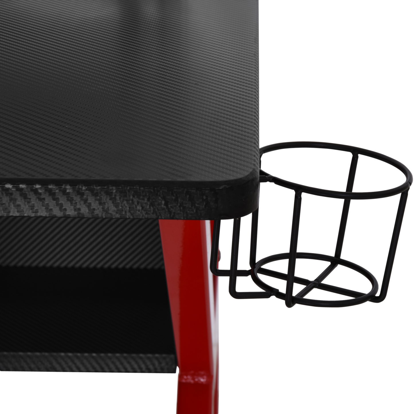 HOMCOM Gaming Desk Computer Table with Large Monitor Stand, Stable Metal Frame Adjustable Feet w/ Cup Holder Headphone Hook, Cable Basket - Red