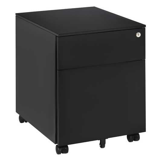 Vinsetto Vertical File Cabinet Steel Lockable with Pencil Tray and Casters Home Filing Furniture for A4, Letters, and Legal-sized Files, 39 x 48 x 48.5cm, Black