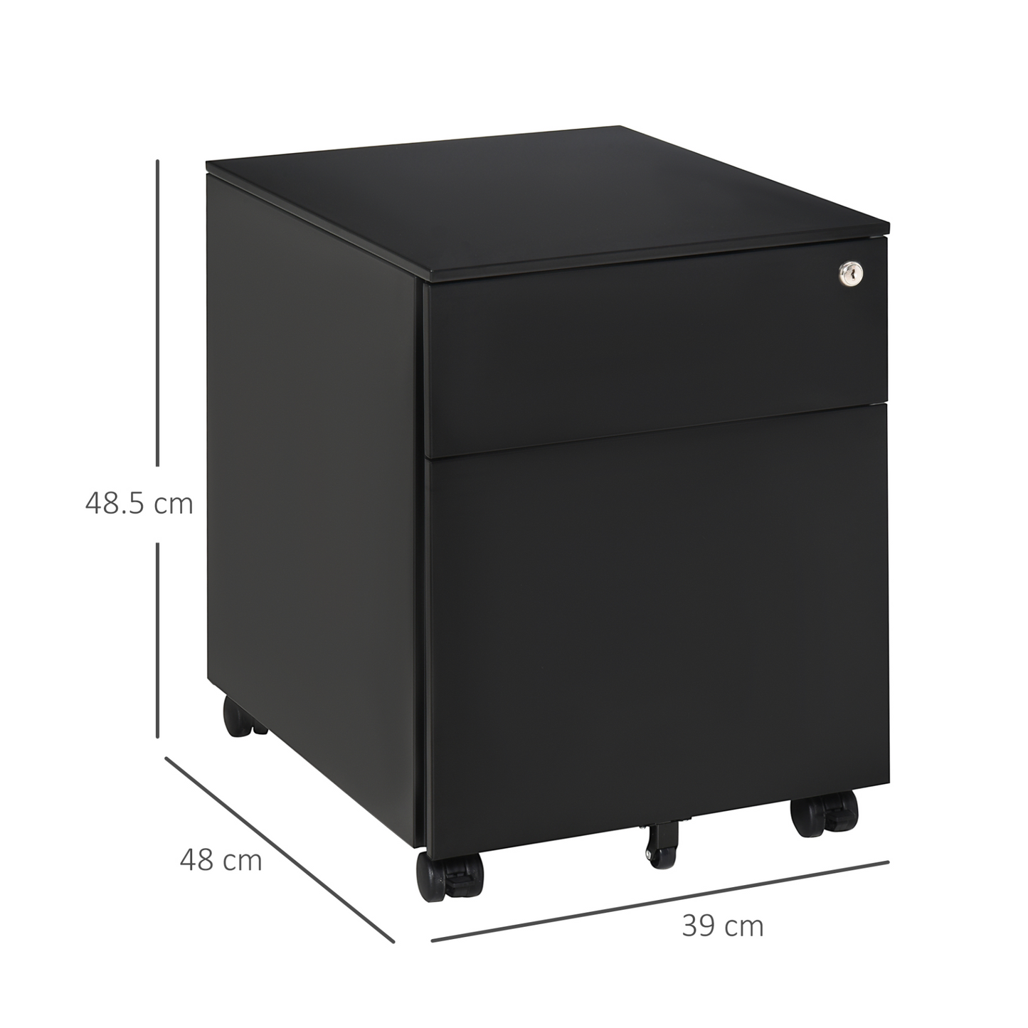 Vinsetto Vertical File Cabinet Steel Lockable with Pencil Tray and Casters Home Filing Furniture for A4, Letters, and Legal-sized Files, 39 x 48 x 48.5cm, Black