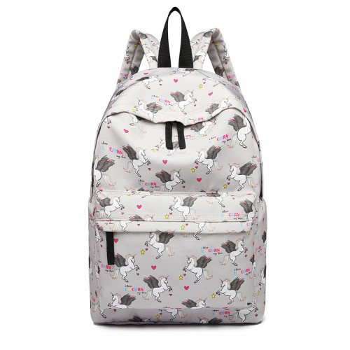 E1401 UN - Miss Lulu Large Backpack Unicorn Print - Grey