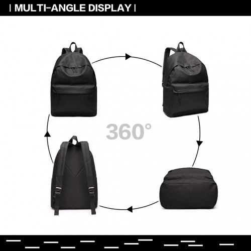 700D - Miss Lulu Classic Large Capacity Unisex Everyday Backpack - Black