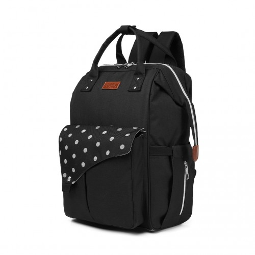 E1945 - KONO POLKA DOT MATERNITY BACKPACK BAG WITH USB CONNECTIVITY - BLACK