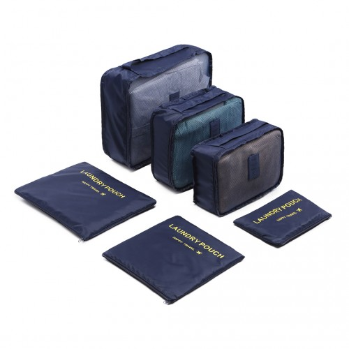 E6874-1 - Kono 6 Piece Polyester Travel Luggage Organiser Bag Set - Navy