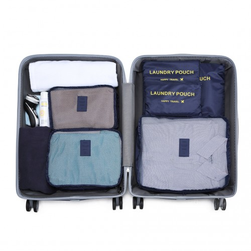 E6874-1 - Kono 6 Piece Polyester Travel Luggage Organiser Bag Set - Navy