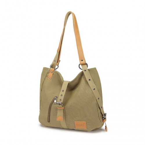 E6850 - Kono Canvas Hobo Slouch Shoulder Bag and Backpack - Khaki