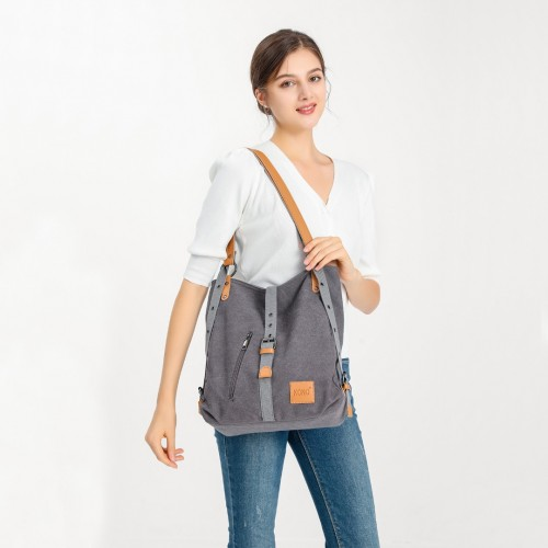 E6850 - Kono Canvas Hobo Slouch Shoulder Bag and Backpack - Khaki