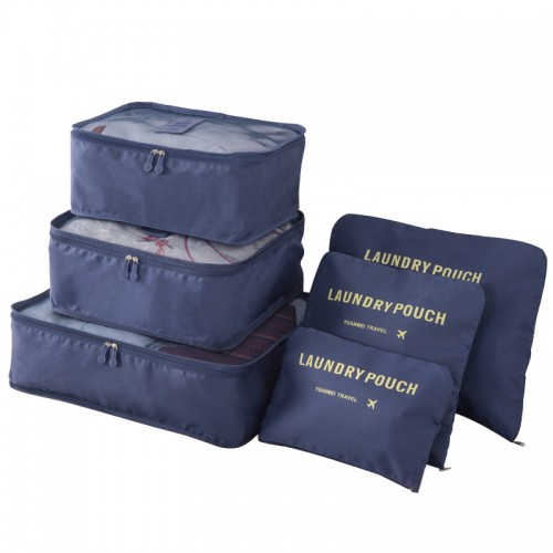 E6874 - Kono 6 Piece Polyester Travel Luggage Organiser Bag Set - Navy