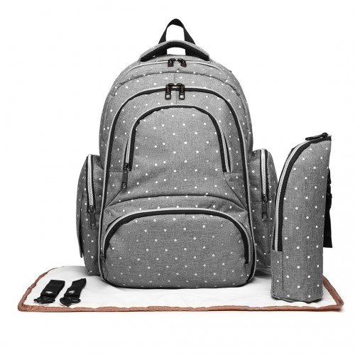 E6706D2 - Kono Large Capacity Multi Function Baby Diaper Backpack Polka Dot - Grey