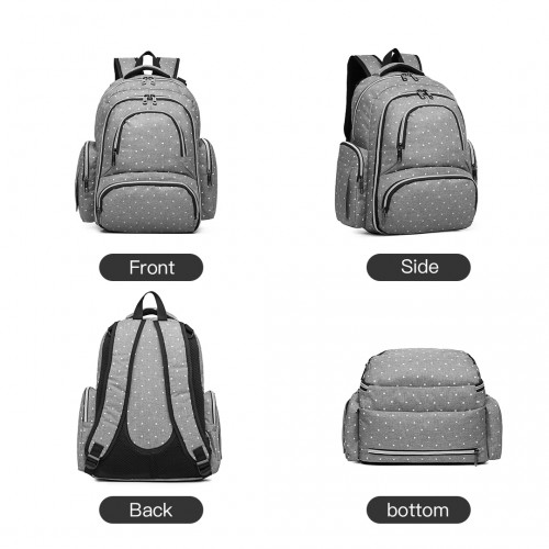 E6706D2 - Kono Large Capacity Multi Function Baby Diaper Backpack Polka Dot - Grey