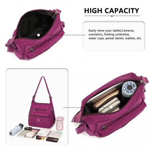 EH2063 - Kono Three Way Multipurpose Casual Shoulder Bag With Double Zippers - Purple