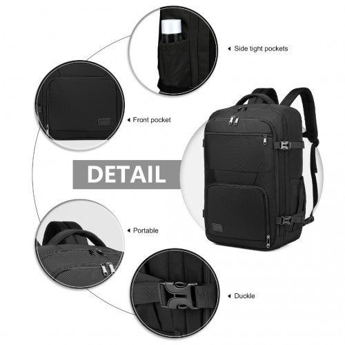 EM2207 - Kono Multifunctional Portable Travel Backpack Cabin Luggage Bag - Black