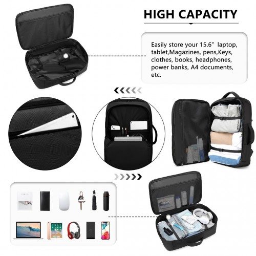 EM2207 - Kono Multifunctional Portable Travel Backpack Cabin Luggage Bag - Black