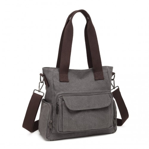 EB2125 - Kono Large Capacity Multi Compartment Canvas Crossbody Tote Bag - Grey