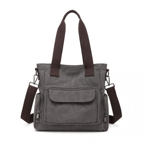 EB2125 - Kono Large Capacity Multi Compartment Canvas Crossbody Tote Bag - Grey